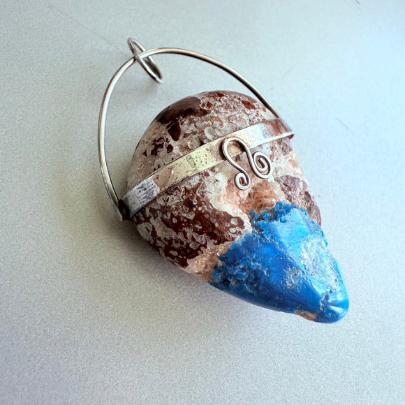 Artisan Large Natural 76.3 CT Cavansite Crystal Sterling 925 Silver Pendant - Picture 2 of 8